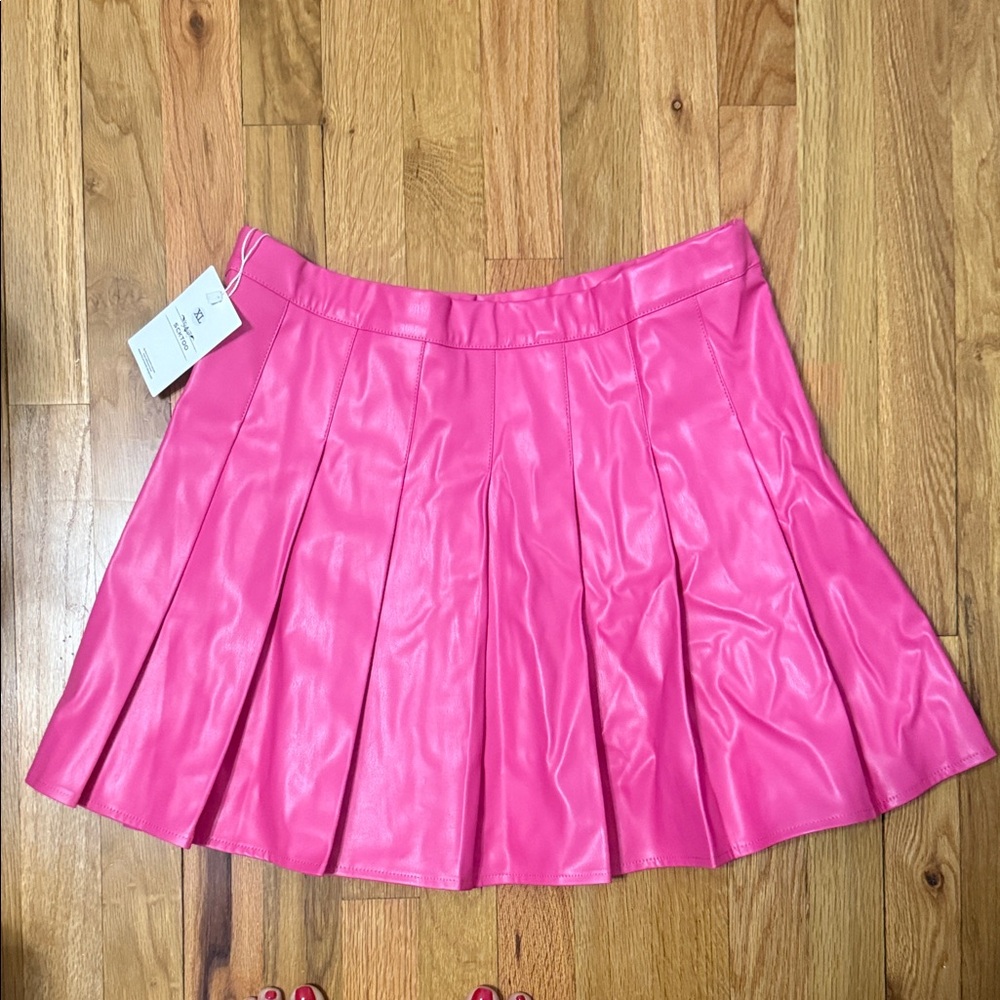 Hot Pink leather Pleated Skirt